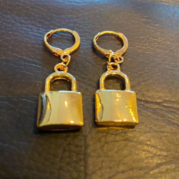 None Jewelry - New PADLOCK pierced earrings NEW gold tone dangling